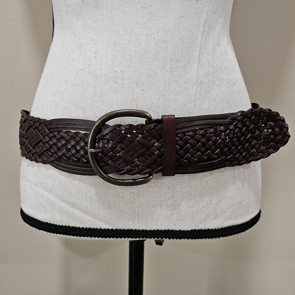 Accessories - Western Bohemian Brown Leather Wide Braided  Buckle Belt